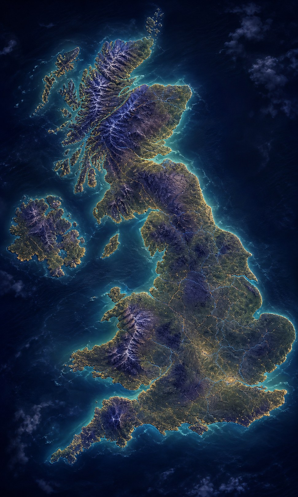 Illustrated relief map of the United Kingdom