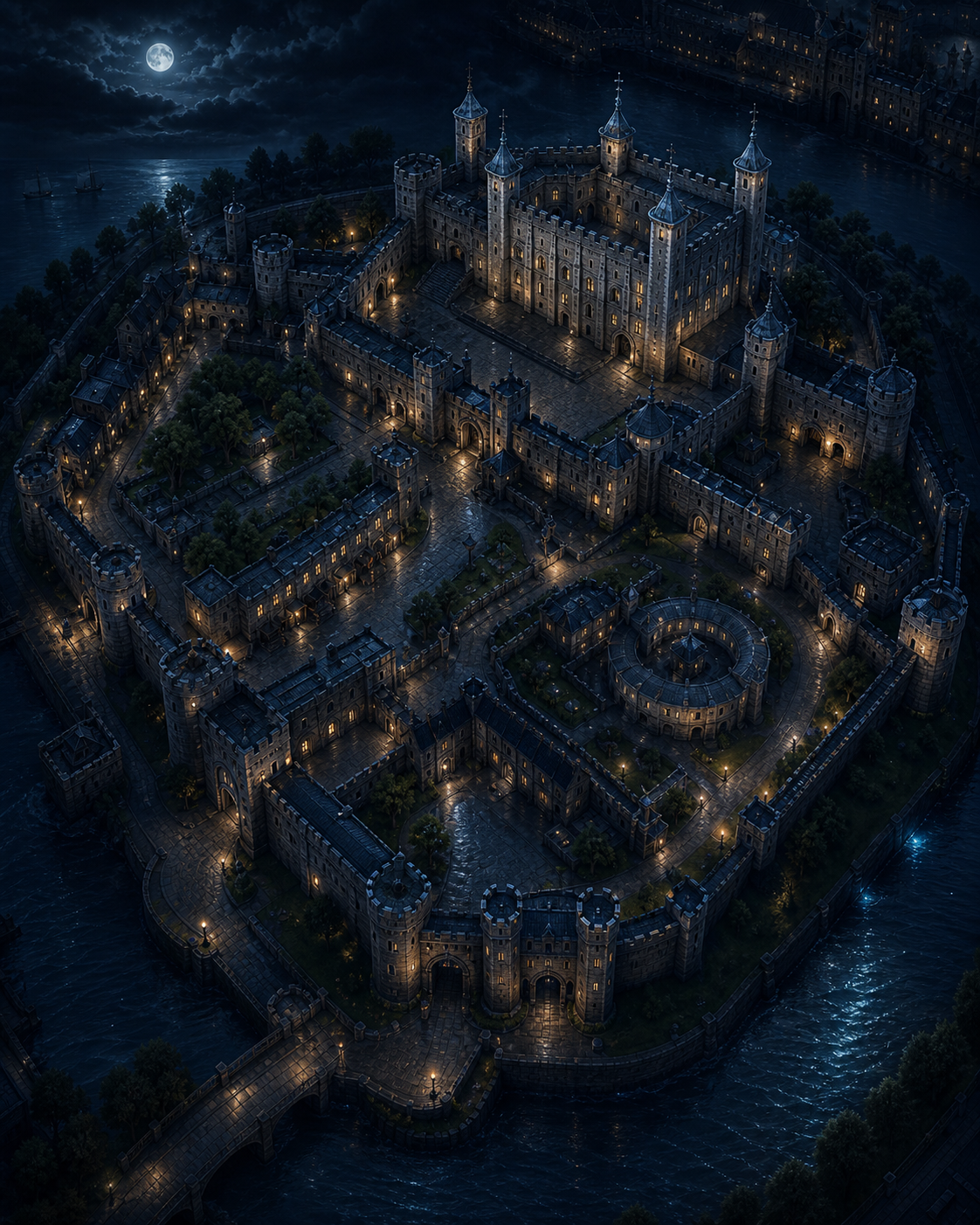 Night map of the Tower of London fortress